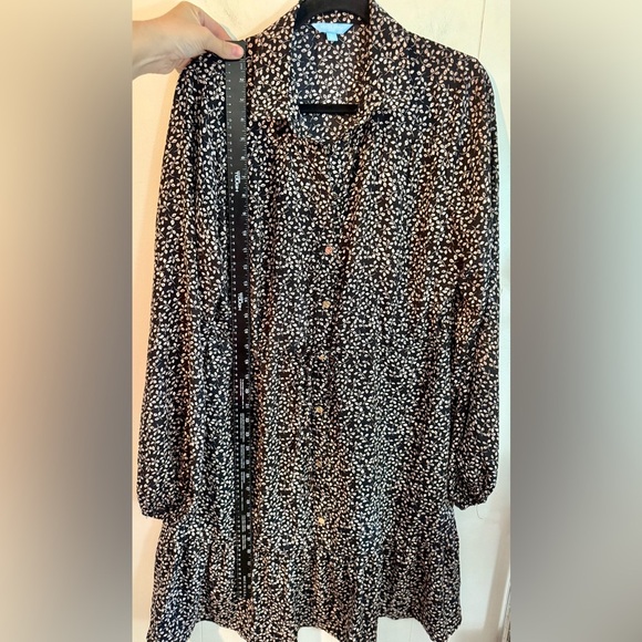 DRAPER JAMES RSVP $78 Button Front Knot Waist Dress Black Floral Size L - Picture 12 of 14